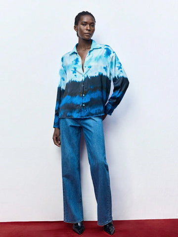 Maija Women's Button Front Long Sleeve Allover Floral Print Blouse, Casual Daily Wear