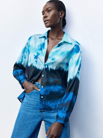 Maija Women's Button Front Long Sleeve Allover Floral Print Blouse, Casual Daily Wear