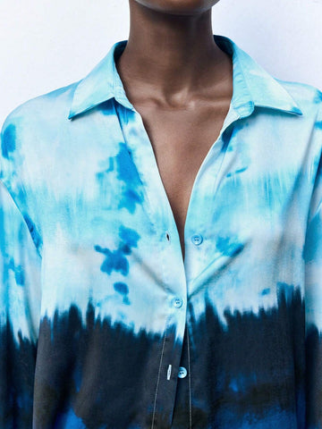 Maija Women's Button Front Long Sleeve Allover Floral Print Blouse, Casual Daily Wear