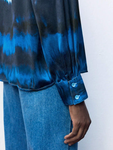 Maija Women's Button Front Long Sleeve Allover Floral Print Blouse, Casual Daily Wear