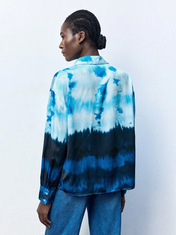 Maija Women's Button Front Long Sleeve Allover Floral Print Blouse, Casual Daily Wear