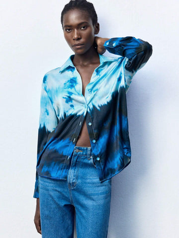 Maija Women's Button Front Long Sleeve Allover Floral Print Blouse, Casual Daily Wear