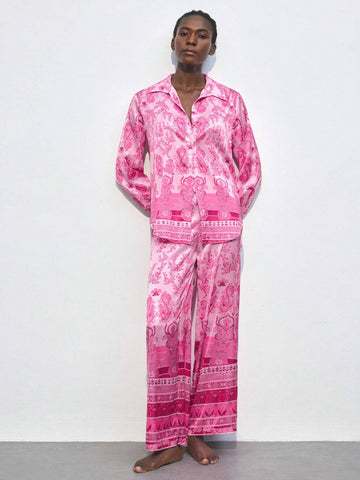 Maija Women's Casual Loose Fit Paisley Floral Print Long Sleeve Shirt