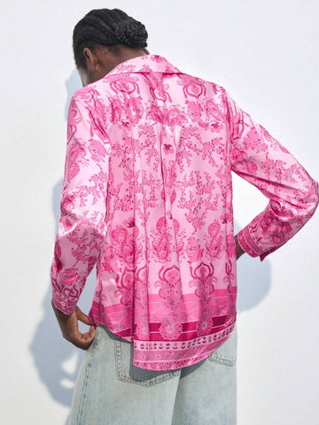 Maija Women's Casual Loose Fit Paisley Floral Print Long Sleeve Shirt