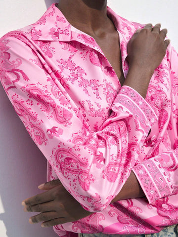 Maija Women's Casual Loose Fit Paisley Floral Print Long Sleeve Shirt