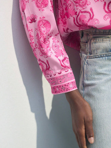 Maija Women's Casual Loose Fit Paisley Floral Print Long Sleeve Shirt