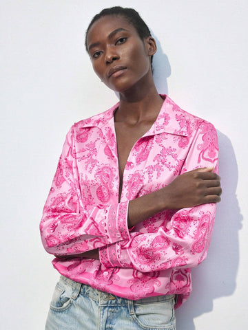 Maija Women's Casual Loose Fit Paisley Floral Print Long Sleeve Shirt