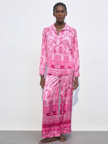 Maija Women's Casual Loose Fit Paisley Floral Print Long Sleeve Shirt