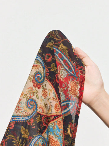 Maija Women's Elegant Vintage Floral Print Bell Sleeve Blouse, Spring Autumn