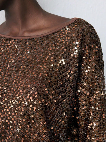 Maija Women's Fashionable Sequin Embellished Crop Shirt, Autumn