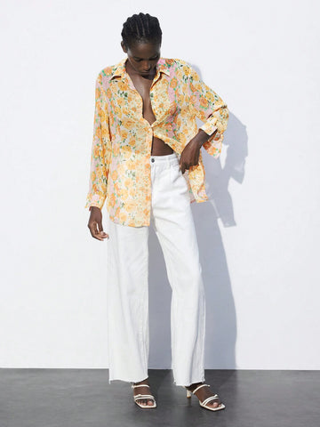 Maija Women's Floral Print Drop Shoulder Long Sleeve Casual Loose Blouse