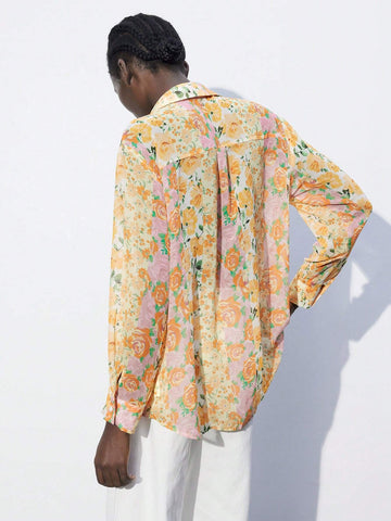 Maija Women's Floral Print Drop Shoulder Long Sleeve Casual Loose Blouse