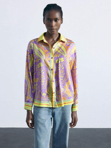 Maija Women's Floral Print Long Sleeve Casual Loose Blouse, Spring Summer