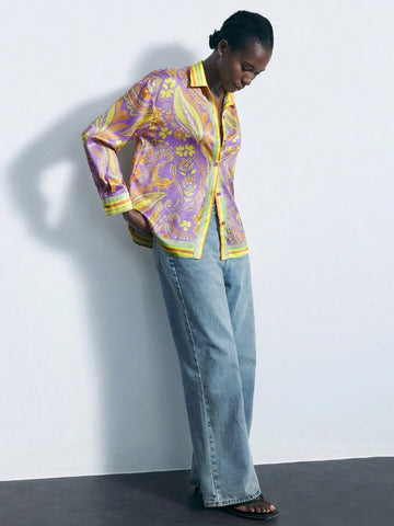 Maija Women's Floral Print Long Sleeve Casual Loose Blouse, Spring Summer