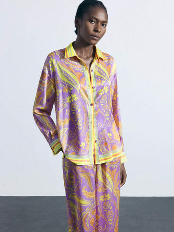 Maija Women's Floral Print Long Sleeve Casual Loose Blouse, Spring Summer