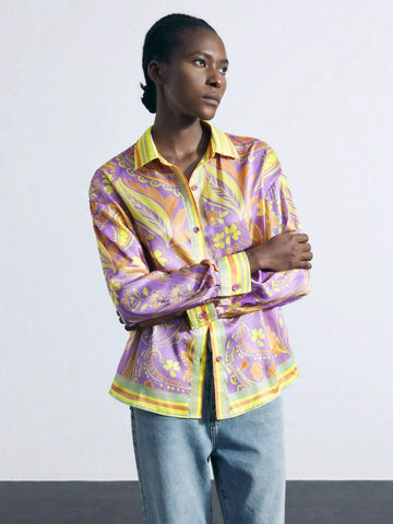 Maija Women's Floral Print Long Sleeve Casual Loose Blouse, Spring Summer