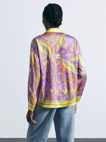 Maija Women's Floral Print Long Sleeve Casual Loose Blouse, Spring Summer