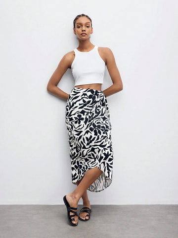 Maija Women's Floral & Plant Printed Wrap Tie Midi Skirt