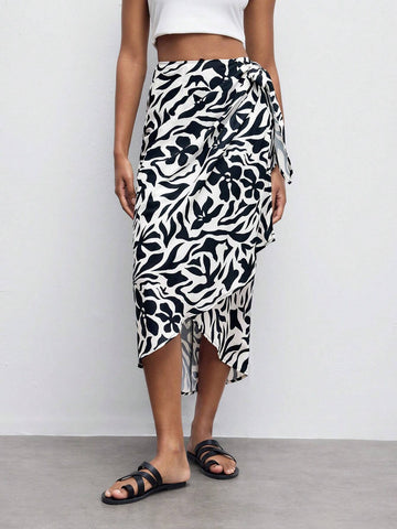 Maija Women's Floral & Plant Printed Wrap Tie Midi Skirt