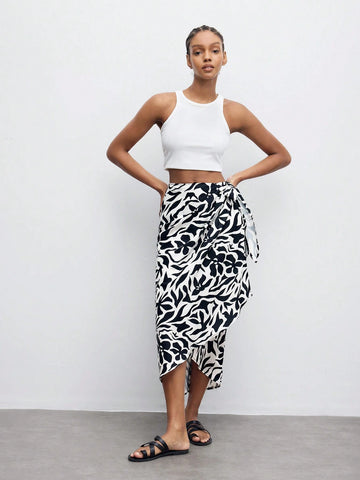 Maija Women's Floral & Plant Printed Wrap Tie Midi Skirt