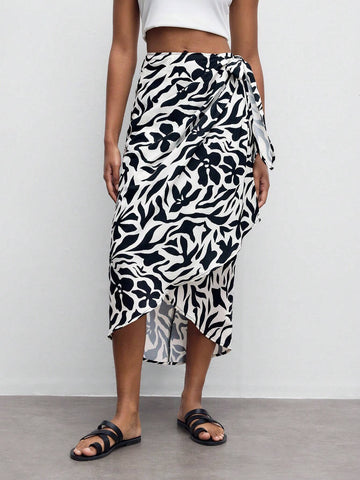 Maija Women's Floral & Plant Printed Wrap Tie Midi Skirt