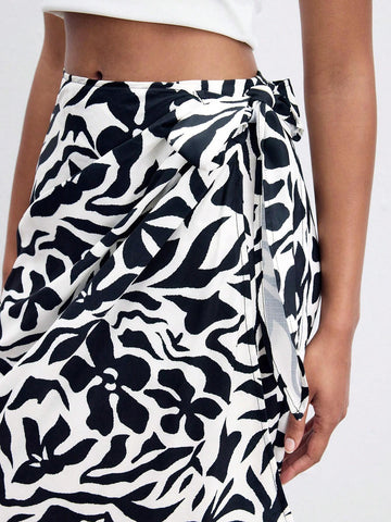 Maija Women's Floral & Plant Printed Wrap Tie Midi Skirt