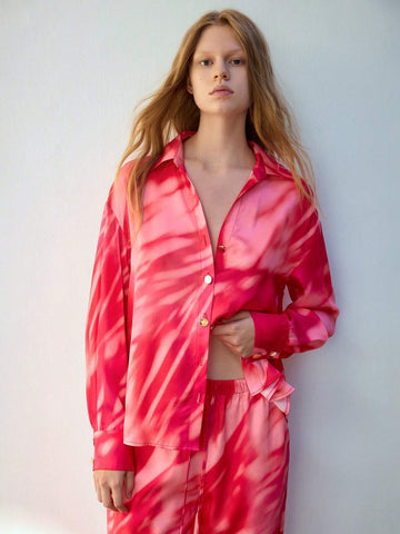 Maija Women's Full Allover Print Front Button Long Sleeve Casual Shirt