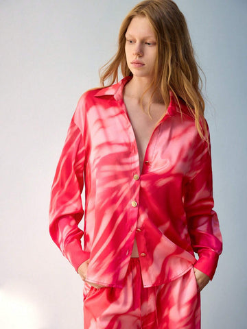 Maija Women's Full Allover Print Front Button Long Sleeve Casual Shirt