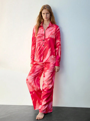 Maija Women's Full Allover Print Front Button Long Sleeve Casual Shirt