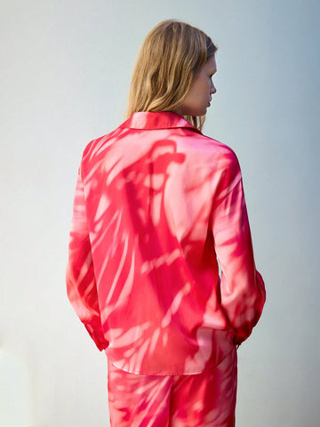 Maija Women's Full Allover Print Front Button Long Sleeve Casual Shirt