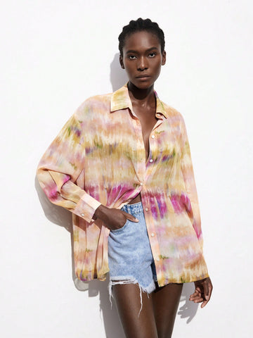 Maija Women's Simple Daily Floral Print Chiffon Tie Dye Blouse