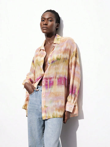 Maija Women's Simple Daily Floral Print Chiffon Tie Dye Blouse