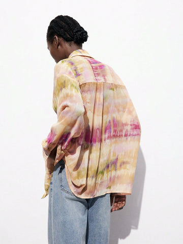 Maija Women's Simple Daily Floral Print Chiffon Tie Dye Blouse