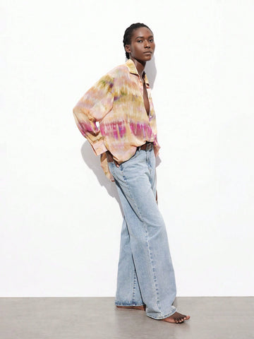 Maija Women's Simple Daily Floral Print Chiffon Tie Dye Blouse