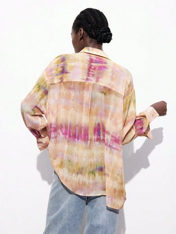 Maija Women's Simple Daily Floral Print Chiffon Tie Dye Blouse