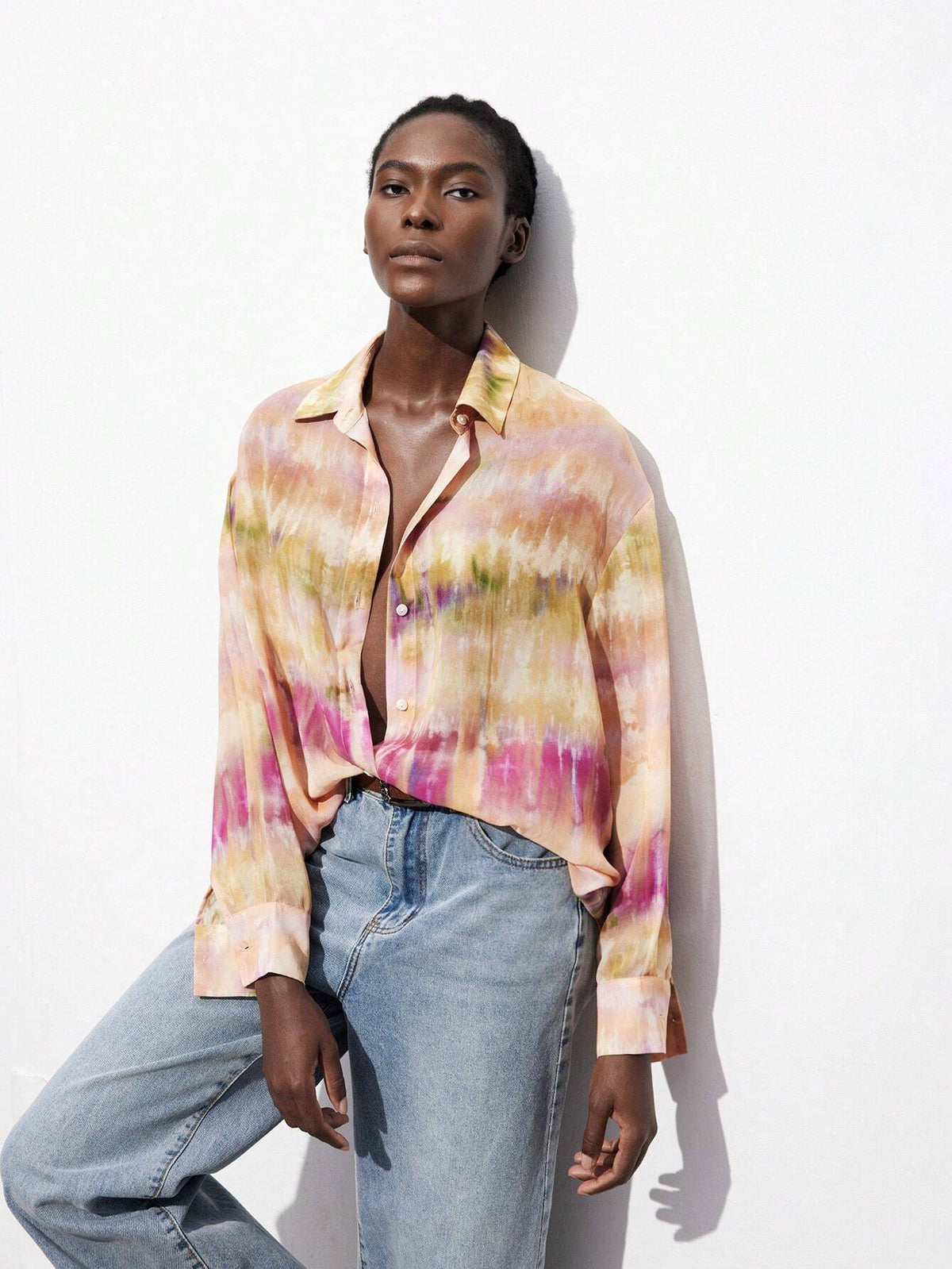 Maija Women's Simple Daily Floral Print Chiffon Tie Dye Blouse