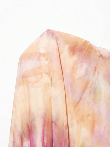 Maija Women's Simple Daily Floral Print Chiffon Tie Dye Blouse