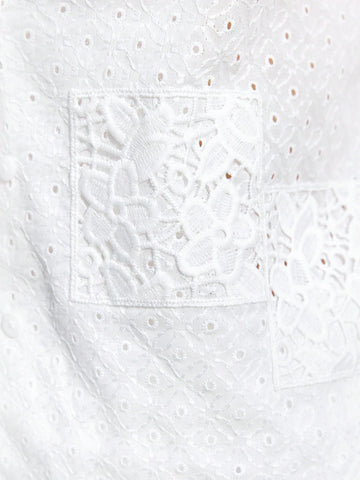 Maija Women's Solid Color Hollow Out Embroidered Button Front Short Sleeve Shirt, Summ