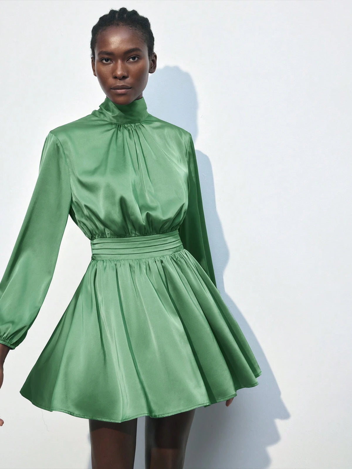 Women's Solid Color Turtleneck Long Sleeve Mini Dress
