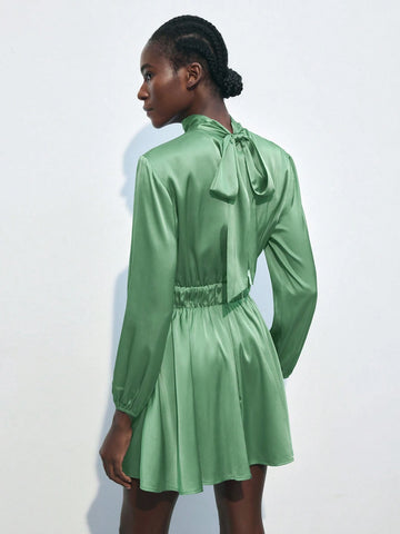 Women's Solid Color Turtleneck Long Sleeve Mini Dress