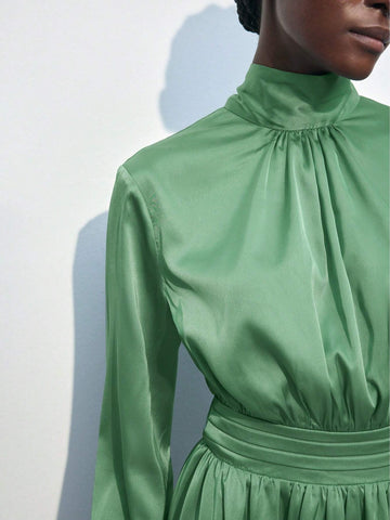 Women's Solid Color Turtleneck Long Sleeve Mini Dress