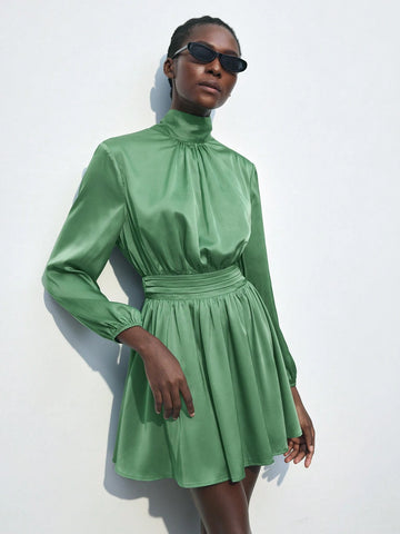 Women's Solid Color Turtleneck Long Sleeve Mini Dress