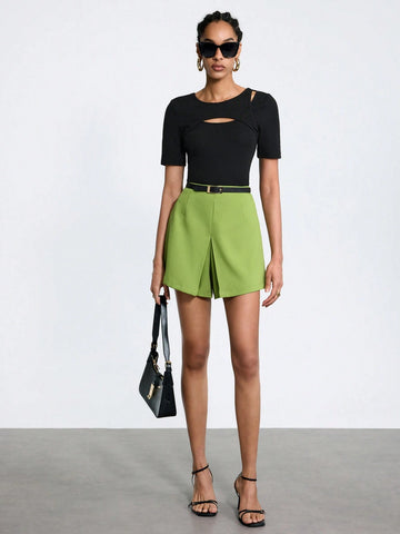 Maija Women's Solid High Waist Pleated Mini Skort