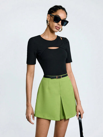 Maija Women's Solid High Waist Pleated Mini Skort