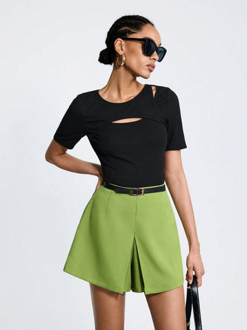 Maija Women's Solid High Waist Pleated Mini Skort