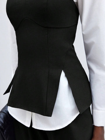 Maija Women's Spring/Summer Color Block Long Sleeve Casual Top With False Two Pieces Design