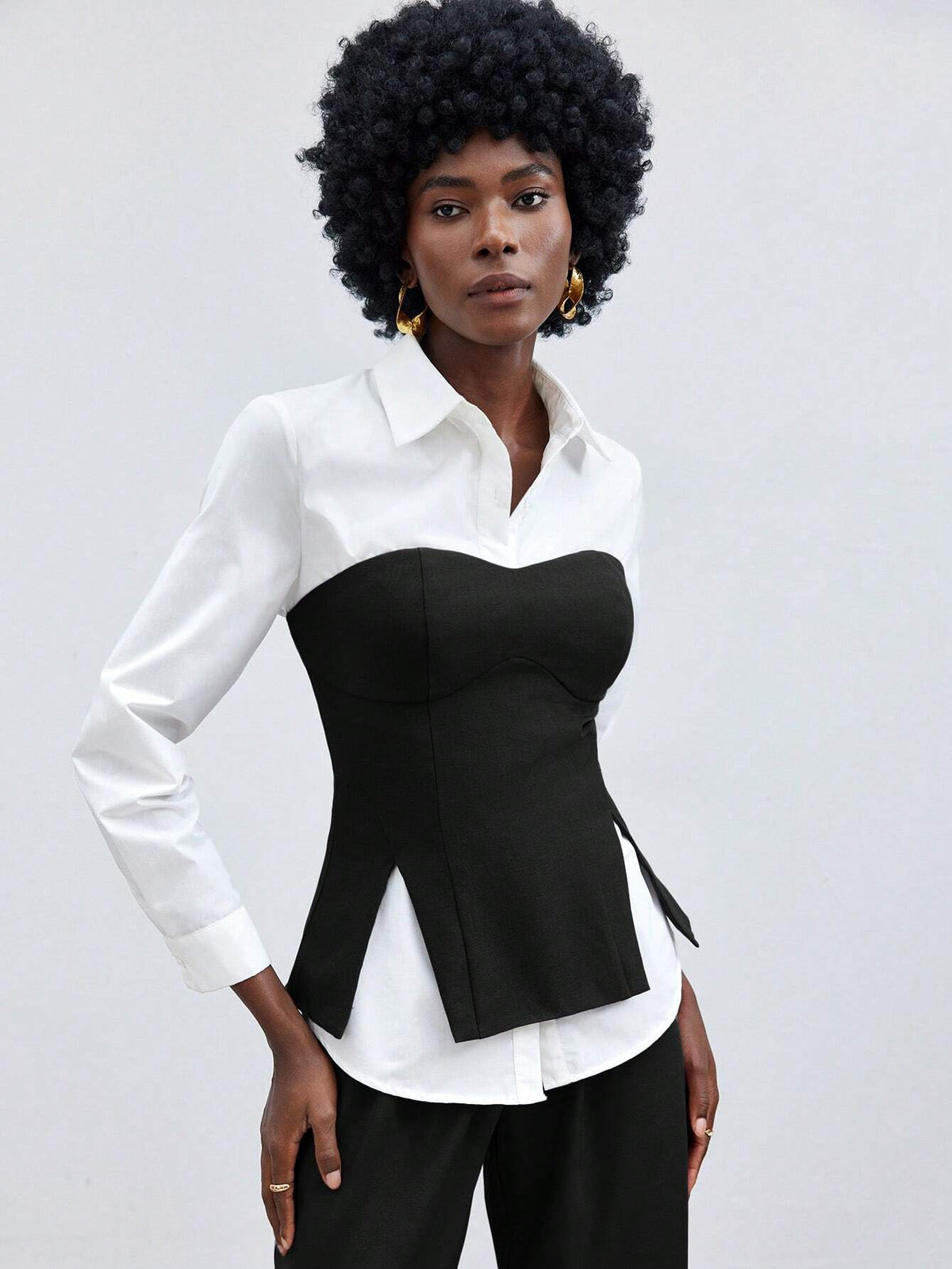 Maija Women's Spring/Summer Color Block Long Sleeve Casual Top With False Two Pieces Design