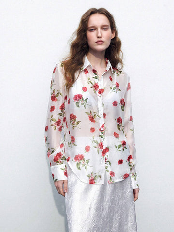 Maija Women's Spring/Summer Floral Mesh Long Sleeve Loose Shirt