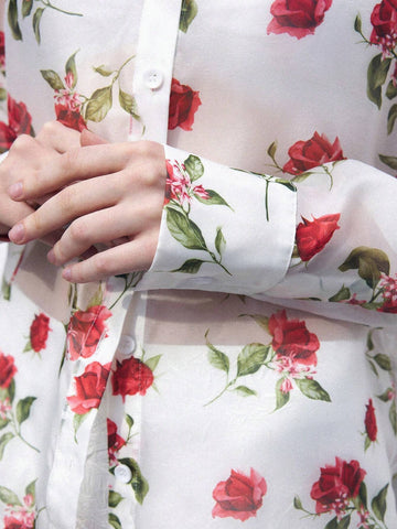 Maija Women's Spring/Summer Floral Mesh Long Sleeve Loose Shirt