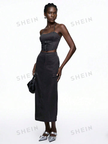 Women's Stripe Pattern Camisole Top And Skirt Set